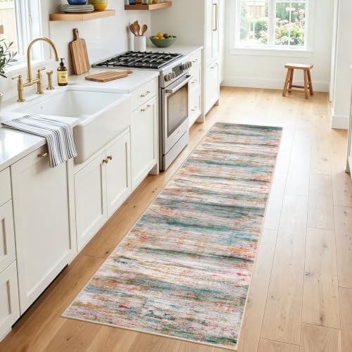 KOZYFLY Modern Rug Runner for Hallway 2x8 Green/Turquoise Kitchen Runner - Image 2