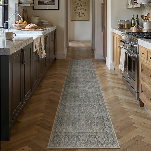PureCozy Grey Brown Runner Rug 2x8 Vintage Traditional Distressed - Image 2