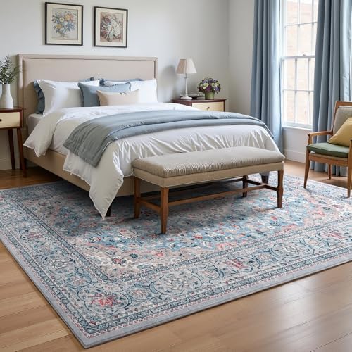 5x7 Blue Washable Boho Area Rug - Image 3