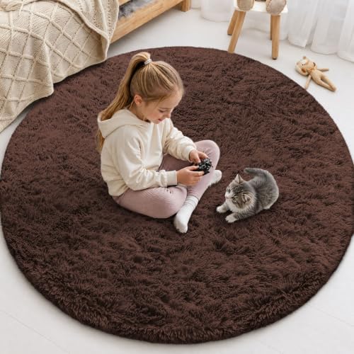 Smiry Round Area Rugs for Living Room Bedroom 5x5 ft, Fluffy Carpet by Smiry