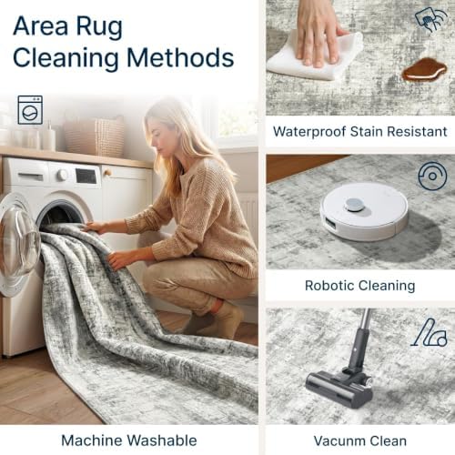 Washable 4'x6' Abstract Area Rug - Image 3