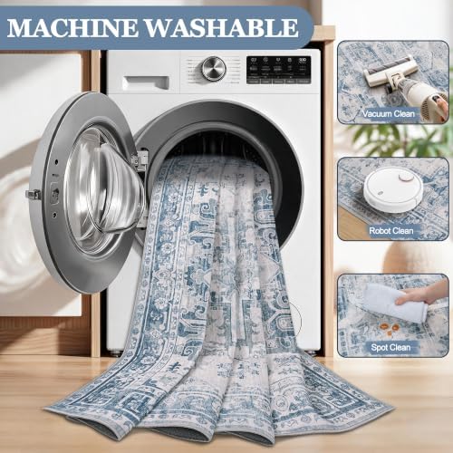 6x9 Washable Area Rugs for Living Room Blue Grey Non-Slip Rug - Image 5