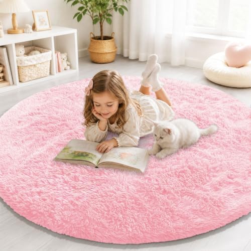 Smiry Round Area Rugs for Living Room Bedroom 4x4 ft, Fluffy Carpet by Smiry