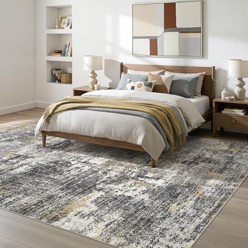 10x12 Area Rugs for Living Room Washable Abstract Rug Black/Gold - Image 2