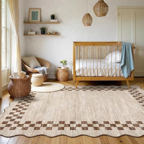 Garvee Checkered Border 6x9 Scalloped Washable Rugs - Image 3
