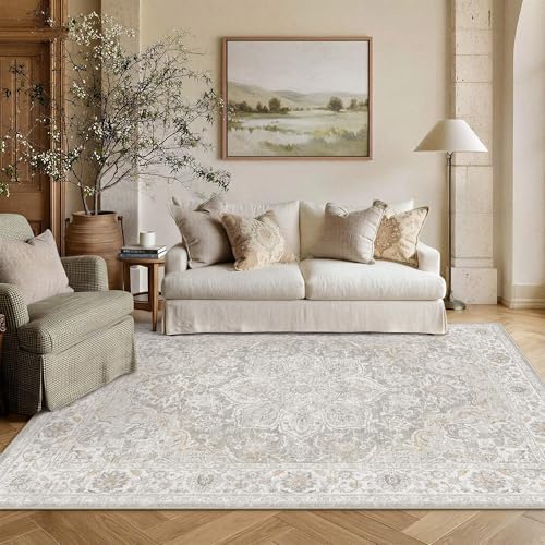 HUGEAR Grey Beige 5x7 Washable Area Rugs Vintage Indoor Carpet by HUGEAR