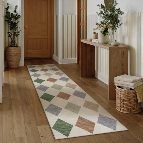PureCozy 3x10 Washable Runner Rug Kitchen Colorful Non Slip Checkered Carpet by PureCozy