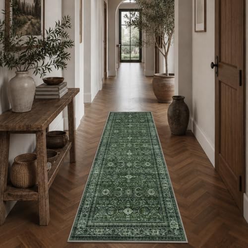 Schweek 2x6 Hallway Runner Rug Washable Non Slip Runners Vintage Green by Schweek