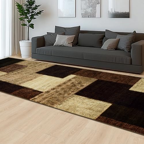 Modern Geometric Patchwork Indoor Taupe Runner Rug - Image 6