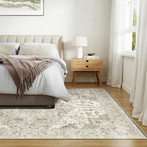 Washable 10x14 Area Rugs, Non Slip Living Room Rug Brown/Ivory - Image 5