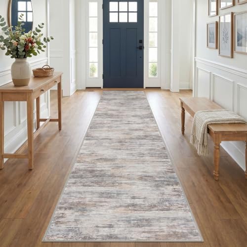 KOZYFLY Modern Hallway Runner, 2.6x14 Washable Rug Runner Multi-Grey by KOZYFLY