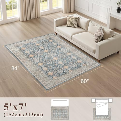 cotiled 5x7 Area Rug for Living Room, Traditional, Dark Blue - Image 2