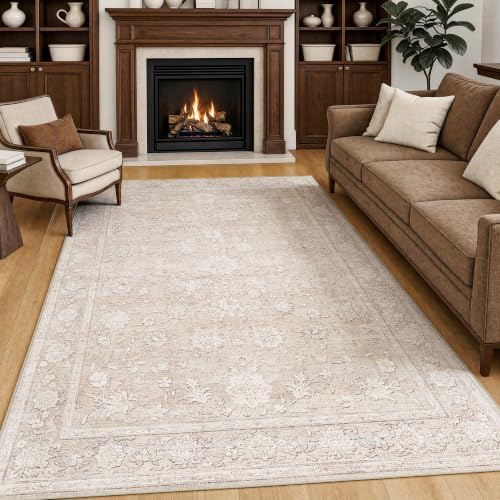 5x7 Beige Neutral Floral Living Room Area Rug by ugoutry