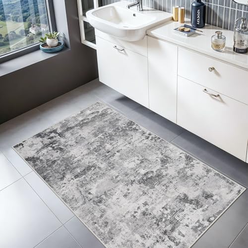 HILORUUG 2x3 Rug Washable Entryway: Non Slip Abstract Area Rugs Black Grey - Image 3
