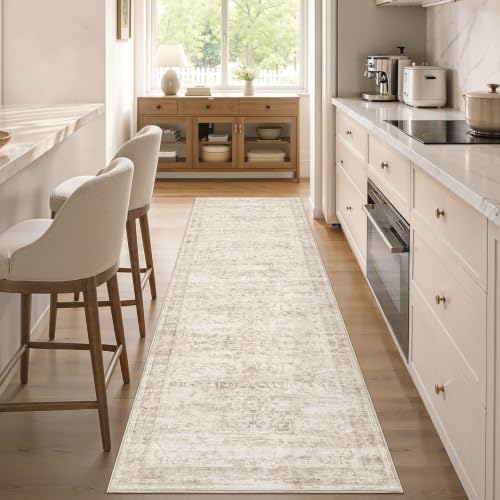 cotiled 2x6 Runner Rug Abstract Washable Non Slip Cartpet Beige Ivory by COTILED