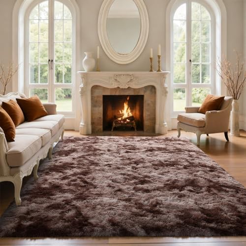 5x7 Brown Rugs for Living Room Fluffy Fur Bedroom Area Rug, Rustic Plush by Lo%CC%80utiRootHome