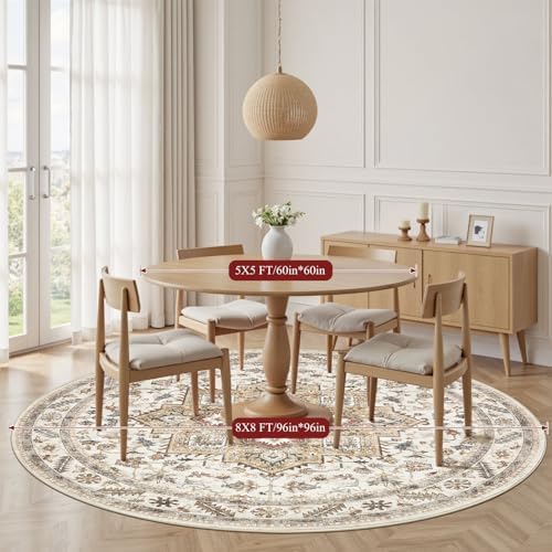 cotiled 8ft Round Living Room Area Rug, Traditional - Image 7