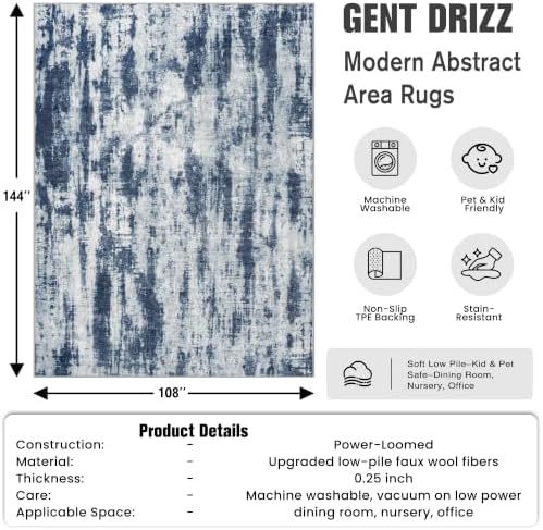9x12 Area Rugs for Living Room: Washable Abstract Blue Grey Bedroom Carpet - Image 2