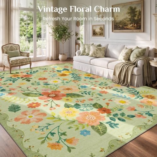 JOLLYVOGUE Floral Area Rug 8x10, Washable Rug - Image 2