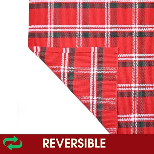 Christmas Red Green White Plaid Rug 8x10 ft, Extra Large Cotton Hand-Woven - Image 7