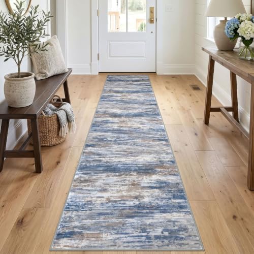 KOZYFLY Modern Runner Rugs for Hallway 2x10 Washable Kitchen Runner Blue by KOZYFLY