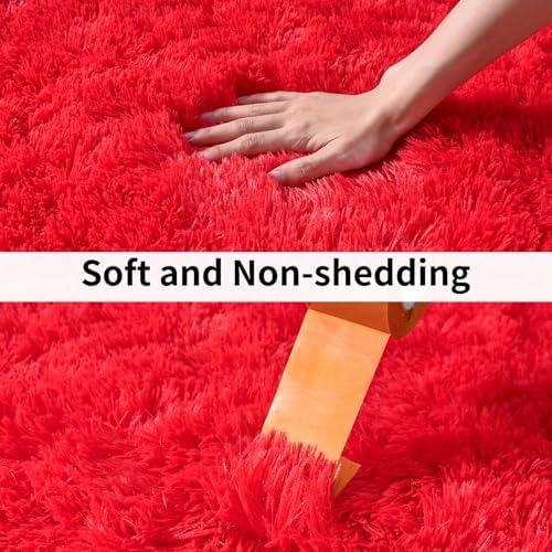 Soft Runner Rugs for Bedroom Hallways, 2x6 Red Fluffy Shag Throw Area Rug Non - Image 6