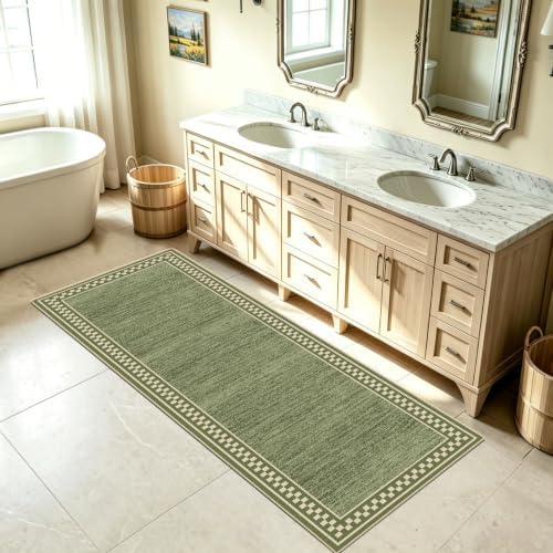 Faux Linen Washable Runner Rug Absorbent Surface 2x6 Moss Green - Image 2