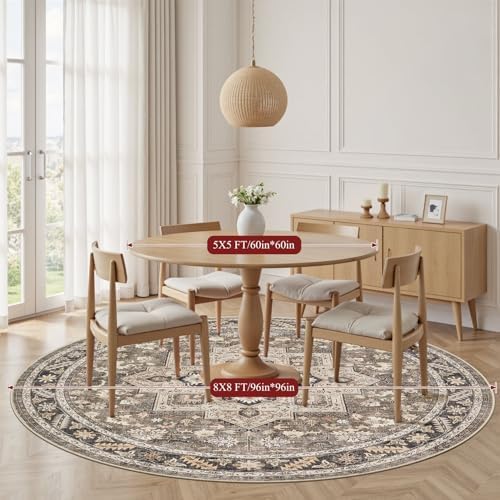 cotiled 8ft Round Living Room Area Rug, Traditional - Image 5