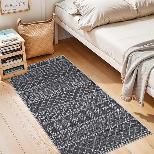 2x4 Runner Rug for Hallway: Washable Non Slip Moroccan Kitchen Rugs Black - Image 2