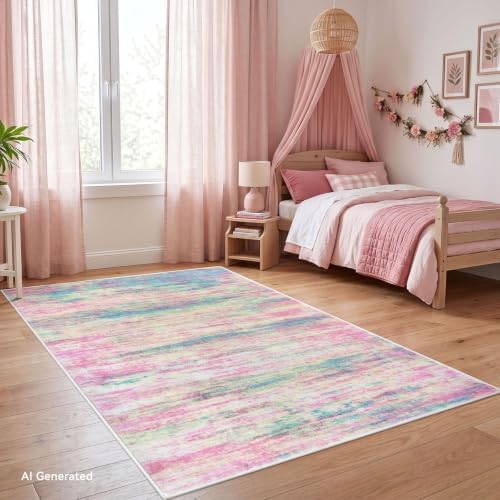 KOZYFLY Washable Pink Nursery Rug - Image 2