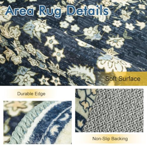 6x9 Ft Floral Area Rugs for Living Room, Non-Slip Soft Washable Carpet Blue - Image 6