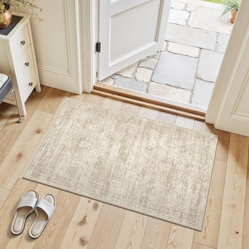 Soalmost 2x3 Washable Rugs for Kitchen, Small Area Rug Beige - Image 3