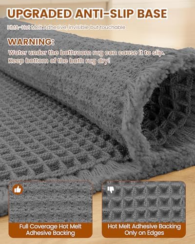 Smiry Waffle Bath Mat 72X24, Extra Soft Absorbent Bathroom Rugs, Dark Grey - Image 6