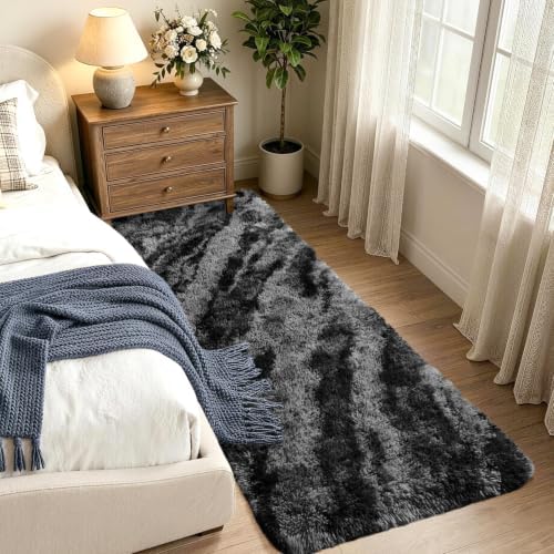 Noahas 2x6 Black Fluffy Soft Runner Rug Non-Slip - Image 2