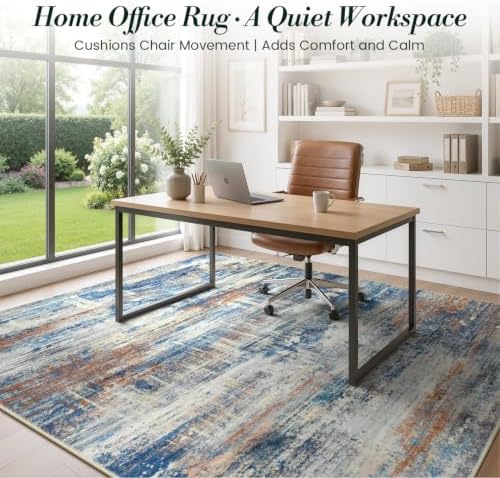 8x10 Washable Area Rug for Living Room, Slate Blue and Terracotta - Image 3