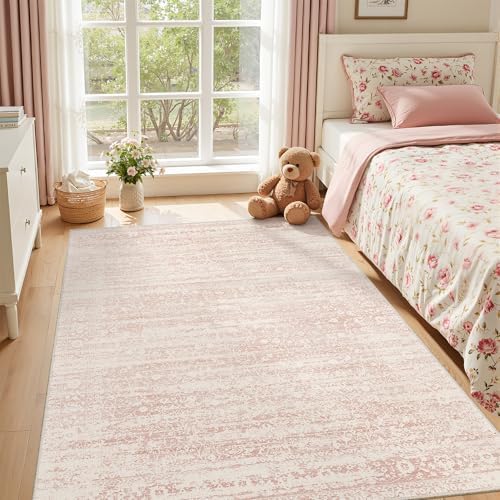 Soalmost Pink 5x7 Area Rugs for Baby Girl Nursery, Washable Soft Rugs - Image 4