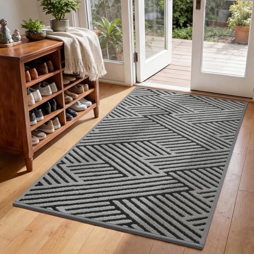 Door Mat Outside Entrance Non-Slip Dirt Resistant Grey 36"x59" by QiCaiJia