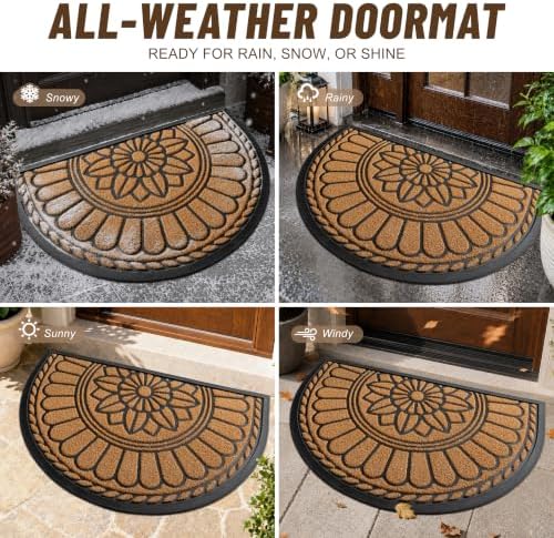 Mibao Half Round Door Mat, Non-Slip Welcome Entrance Way Mat, Durable Rubber - Image 4