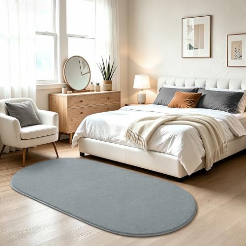 LOCHAS Soft Oval Bedroom Rug 2.6x5.3, Small Washable Grey Rugs - Image 7