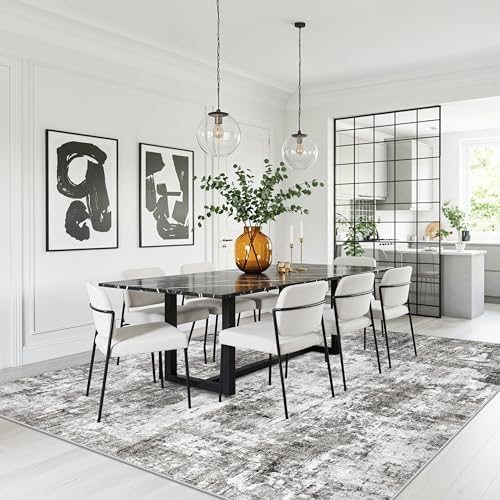 10x10 ft Square Living Room Rug – Washable Modern Abstract Area Rug - Image 4