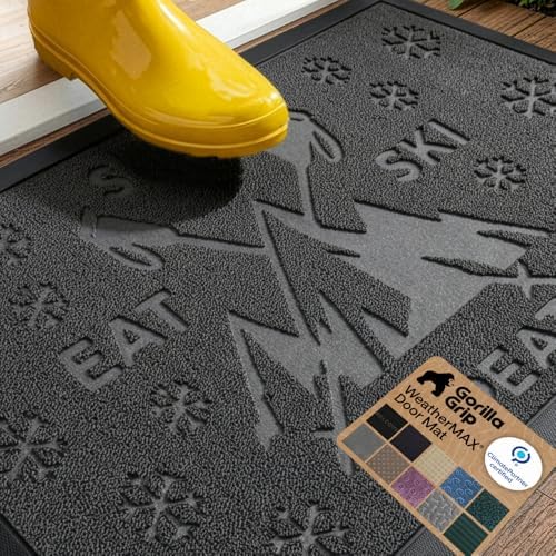 GORILLA GRIP WeatherMAX Door Mat, Indoor Outdoor, Charcoal Skiing by GorillaGrip