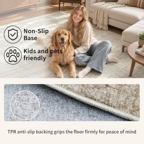 Area Rugs for Living Room Bedroom 9x12 Washable Non-Slip Vintage Beige - Image 3