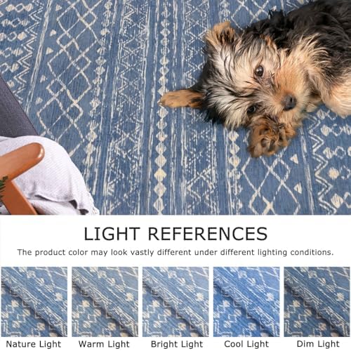 KUTA 2x6 Washable Runners for Hallways Blue Beige Moroccan Boho - Image 5