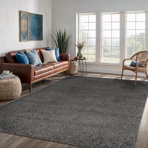 Area Rug 8x10 Dark Gray Washable Indoor Rug Solid Non Slip Easy to Clean Non - Image 3