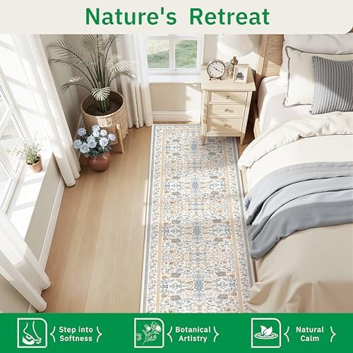 2x10 Runner Rug Non Slip Washable Hallway Runner Cloud Like Soft Cottage Floral - Image 4