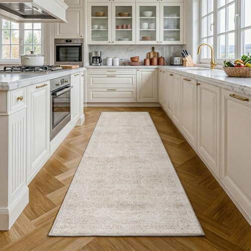 FMFUNCTEX 2x8 Hallway Runner Rug Washable Beige Neutral Vintage Distressed - Image 3