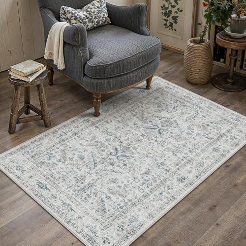 PureCozy Blue Small Area Rug 3x5 Vintage Neutral by PureCozy