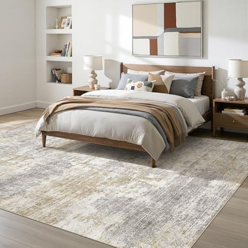 9x13 Area Rugs for Living Room Washable Abstract Rug Gold/Grey - Image 2