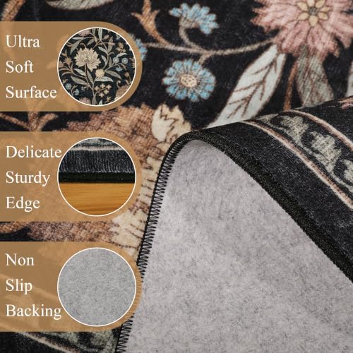 DUKINO 4x6 Area Rug, Washable Vintage Floral Rug - Image 6