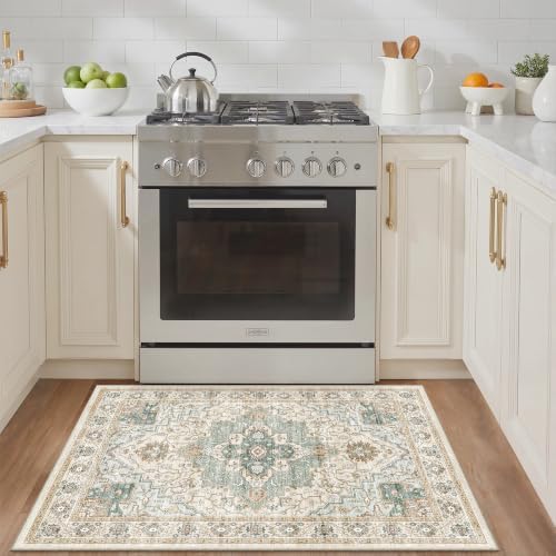 Washable 2x3 Area Rug, Non Slip Small Entryway Rugs Green/Beige - Image 5